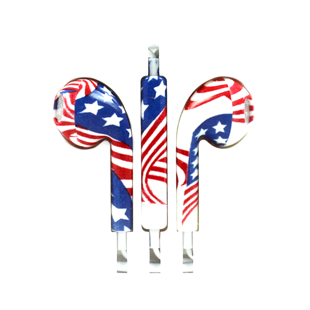 iPhone 5S Style Stereo Earphone Headset with Mic and VoluMe CONTROL (USA Flag)